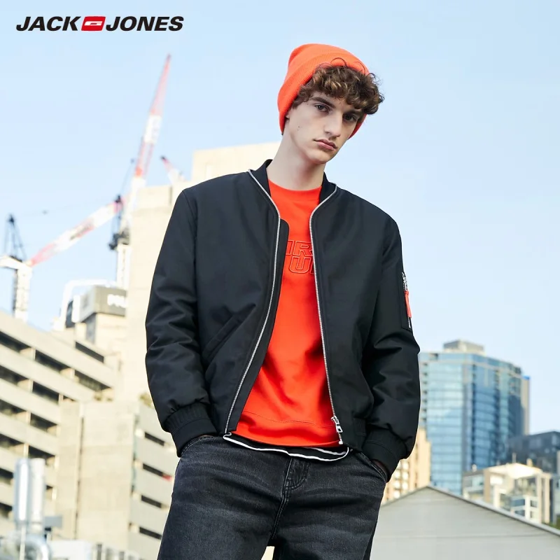 BLACK JackJones мужские бейсбольные куртки с воротником 219309512 - Цвет: BLACK
