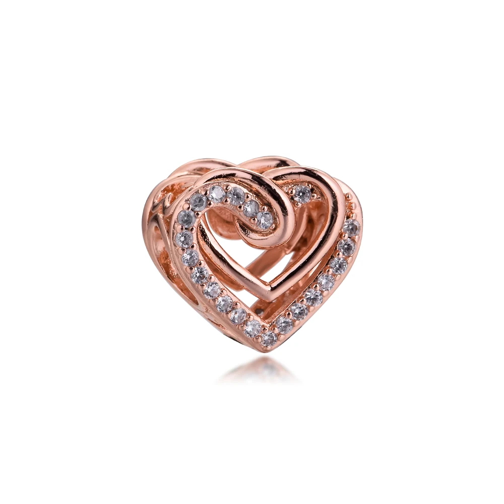 

Sparkling Entwined Hearts Charm Jewelry Friends Free Shipping Charm for 2021 Bracelets 100% Real Sterling Silver S925 Pendant