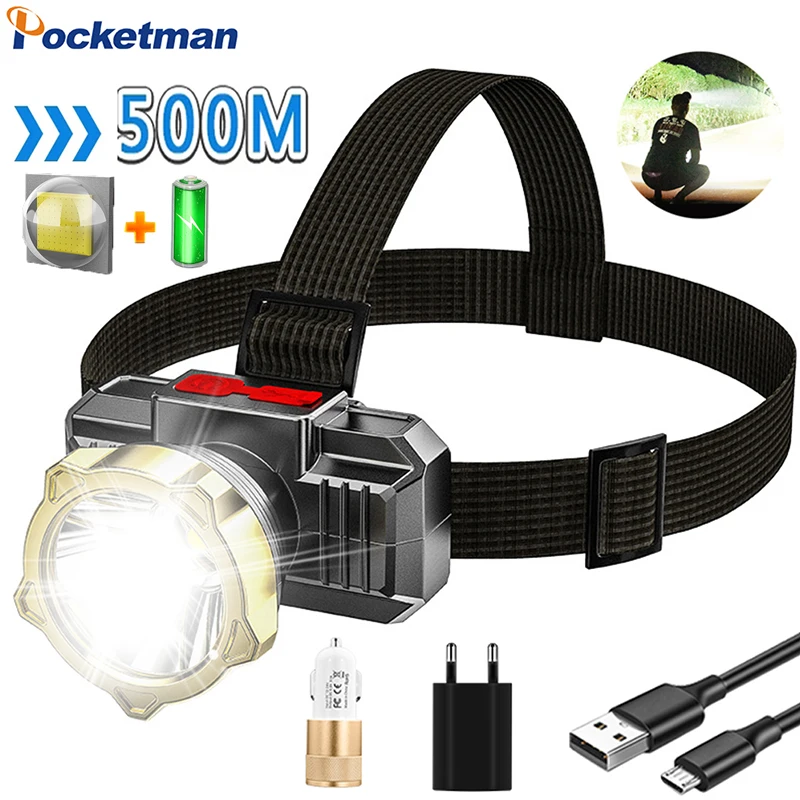 

70000LM High Power LED Headlamp USB Rechargeable Headlight Built-in Battery Waterproof Head Torch Camp Emergency Headlights
