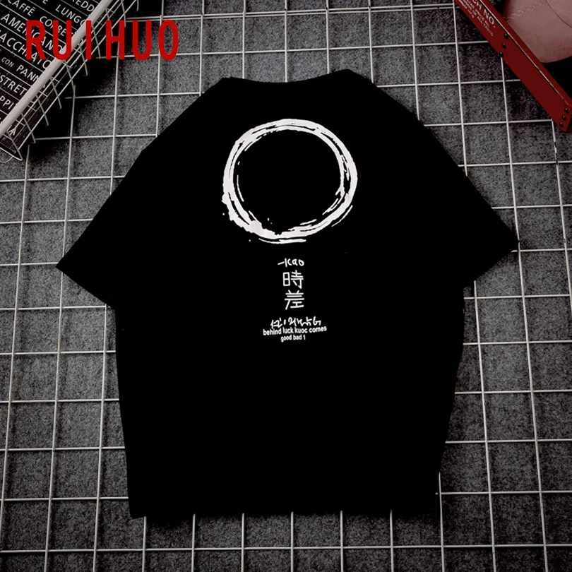 

RUIHUO Short Sleeve Cotton T Shirt For Men Clothing Harajuku Tee Shirt Summer Streetwear Hip Hop 2XL 2021 Summer New Arrivals