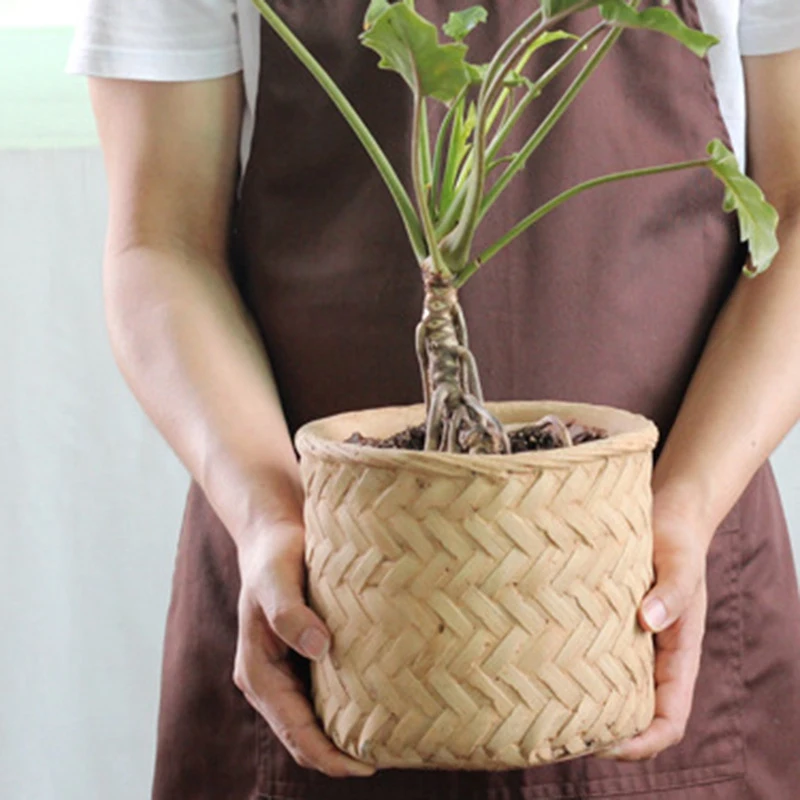 

Lmitation Bamboo Woven Cement Flower Pot Retro Woven Storage Bamboo Basket Lndoor Potted Flower Decoration Decoration