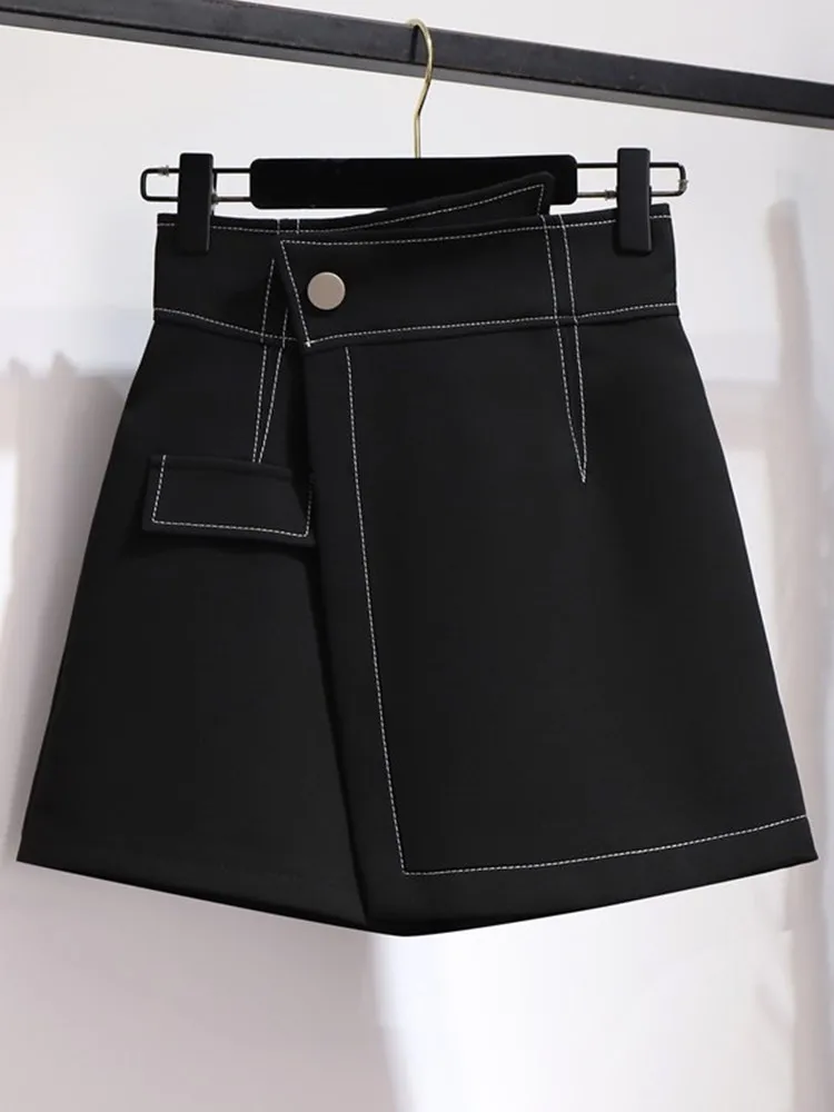 

Ассиметричные шорты с высокой талией, женские осенние брюки 2021, свободные трапециевидные шорты в Корейском стиле, повседневная верхняя оде...