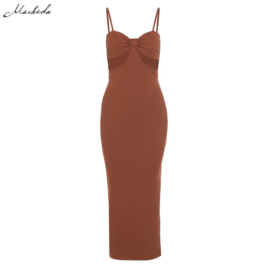 

Summer Sexy Solid Hollow Out Dress Women Sling Sleeveless Slim Clothing Lady Fashion High Split Long Dresses 2021 New