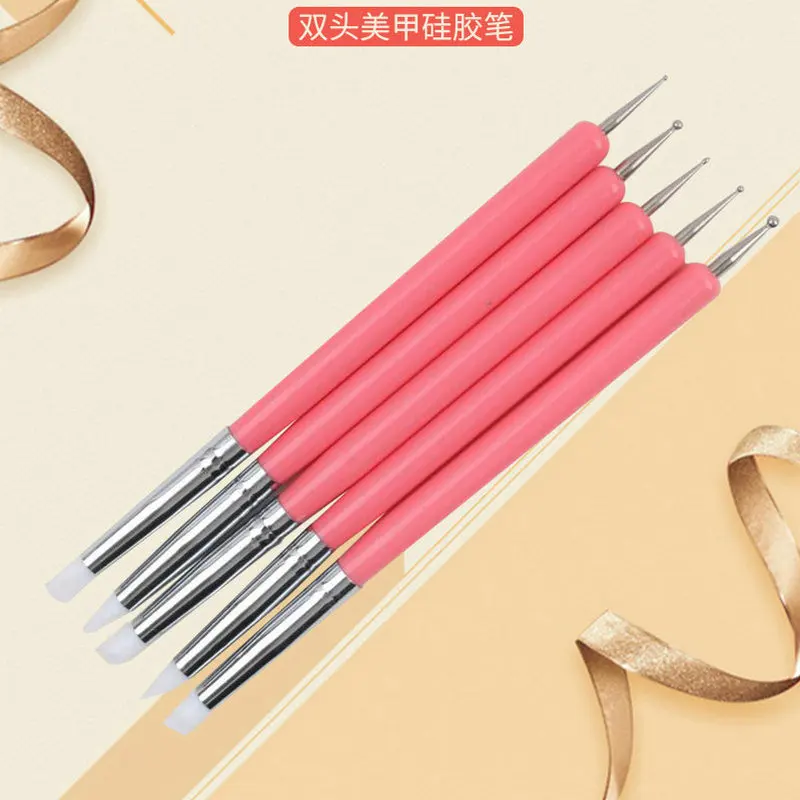 Акриловая двойная головка силиконовая ручка для ногтей пять наборов инструменты