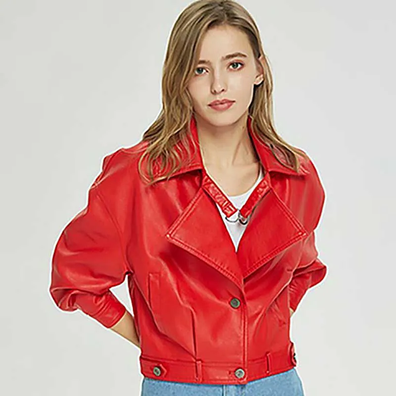 Женская винтажная байкерская куртка из искусственной кожи с рукавом летучая