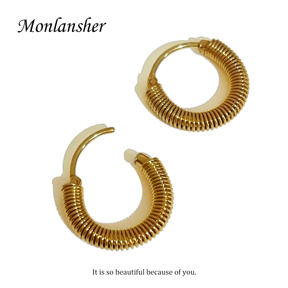 

Monlansher New Simple Trendy Gold Color Spiral Hoop Earrings for Women Small Vintage Huggie Earrings Party Jewelry New Year Gift
