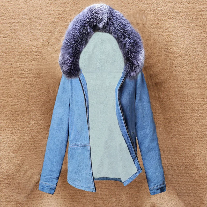 Warm Winter denim jacket for Women 2019 New Fashion All Wool lining Jeans Coat Female Bomber Jackets Hooded Outwear | Женская одежда