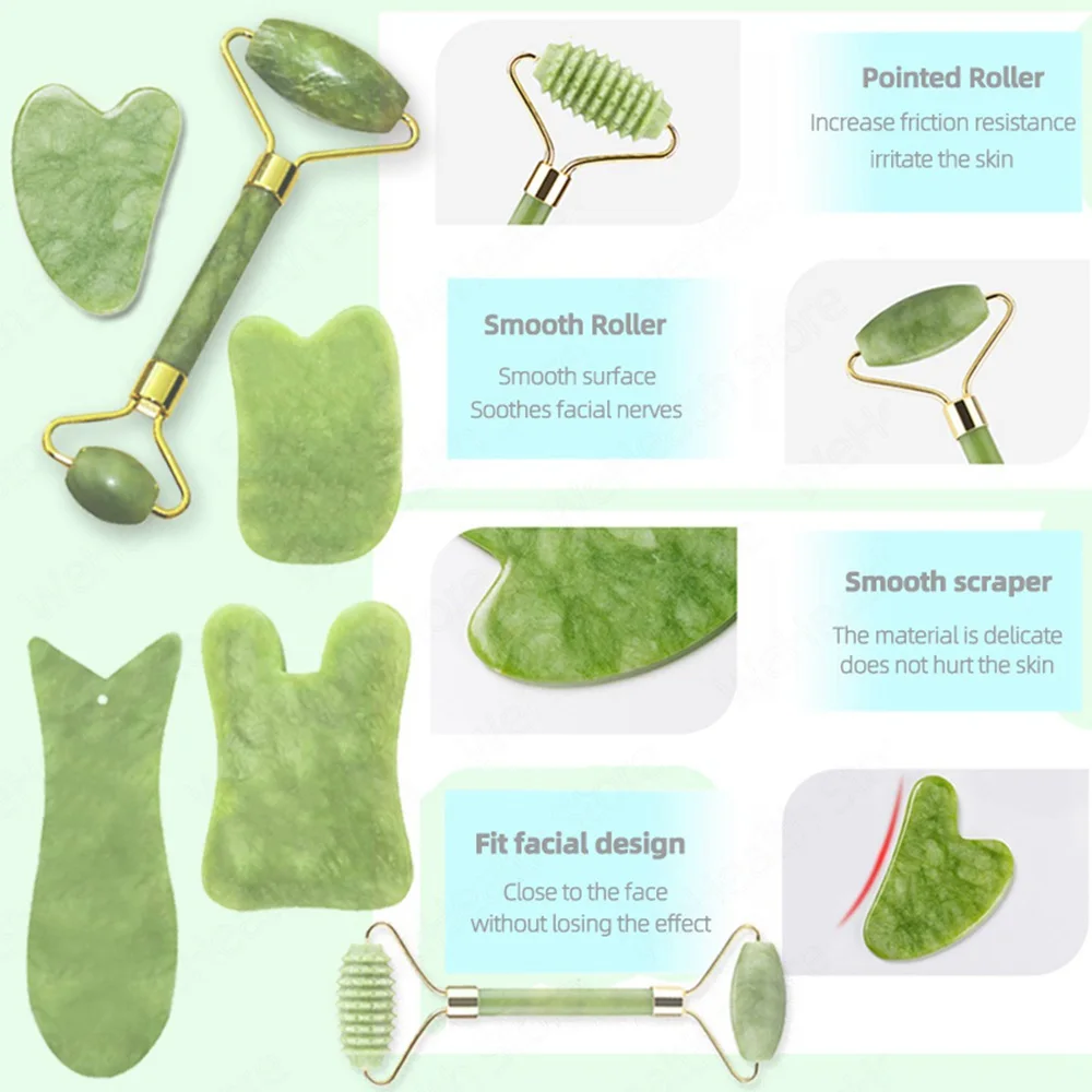 Натуральный нефритовый ролик для лица гуаша скребок уход за кожей масло шеи кожи