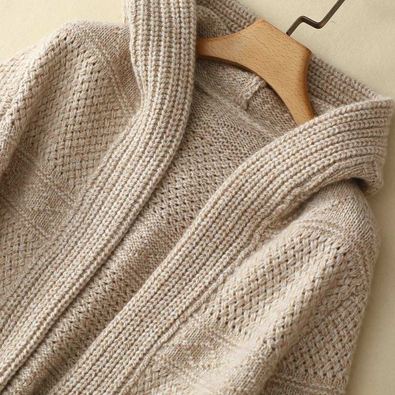 Зимняя Новинка Толстая вязаная теплая 100% кашемировая Верхняя одежда длинные