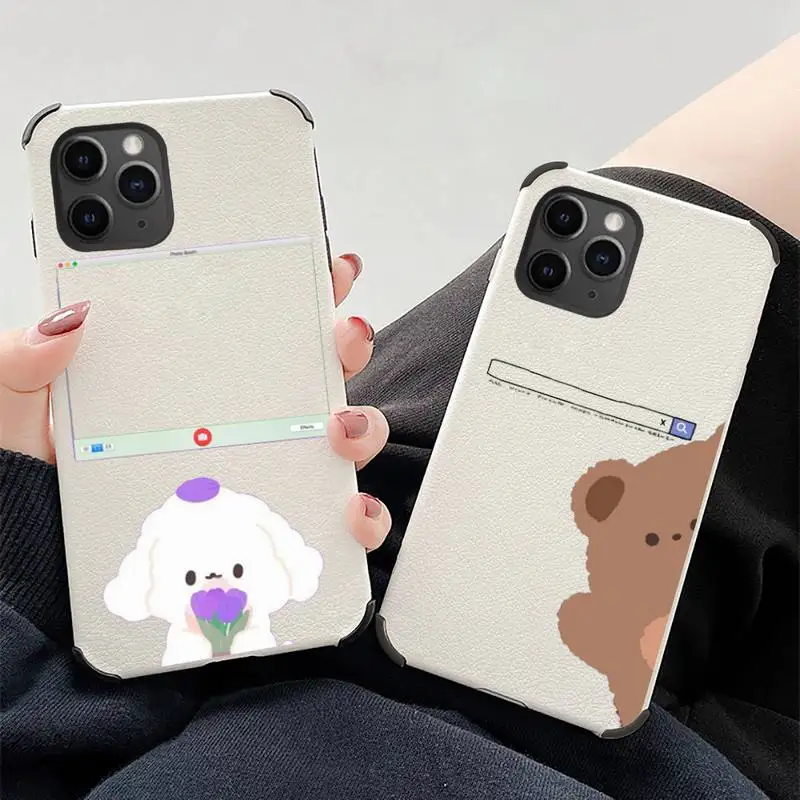

Cute cartoon bear dog Phone Case Lambskin Leather For iphone 12 11 8 7 6 XR X XS PLUS MINI PLUS PRO MAX Shockproof