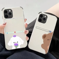 cute cartoon bear dog phone case lambskin leatherfor iphone 12 11 8 7 6 xr x xs plus mini plus pro max shockproof