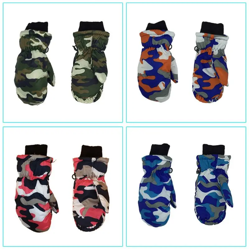 Toddler Kids Winter Camouflage Printed Full Finger Gloves Waterproof Windproof Thicken Warm Elastic Ribbed Cuff Mittens 3-5T | Спорт и