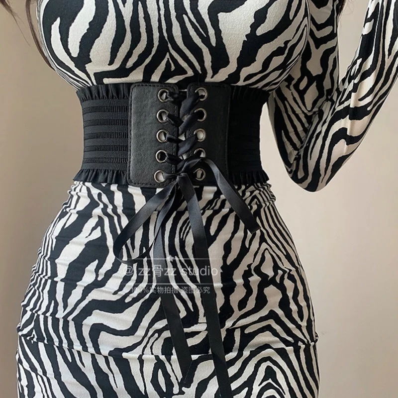 

Corset Belt Gothic Women Fashion PU Leather Female Lace-up Corset Belts Slimming Waist Vintage Black Wide Belt Girl Kroean C0G0