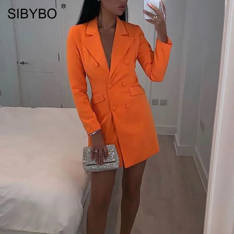 SIBYBO двубортный зазубренный осенний Блейзер Женская мода с длинным рукавом сексуальные женские топы однотонные повседневные женские пальто и блейзер