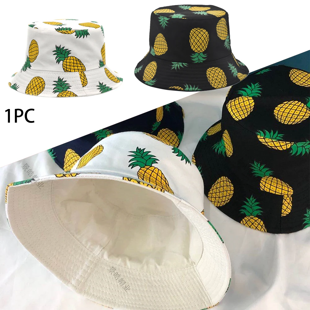 

Outdoor Cotton Blend Hiking Gift Double Sided Pineapple Printed Sun Protection Travel Summer Fashion Fisherman Hat Daily Camping