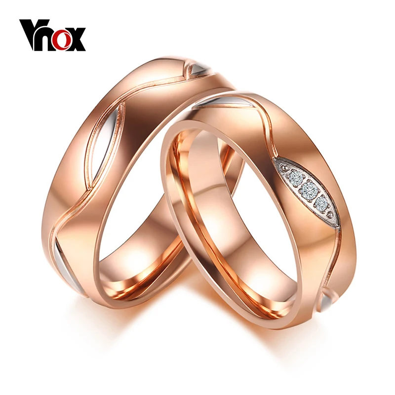 Обручальное кольцо Vnox для женщин и мужчин обручальное с фианитом из нержавеющей