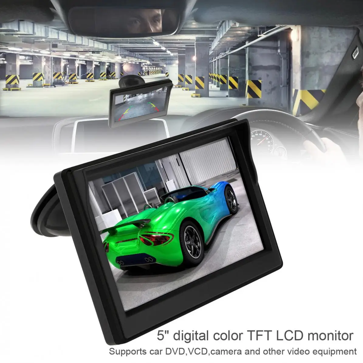 

5 Inch Black Car TFT LCD Monitor 800x480 16:9 Screen 2 Way Video Input For Rear View Backup Reverse Camera DVD VCD