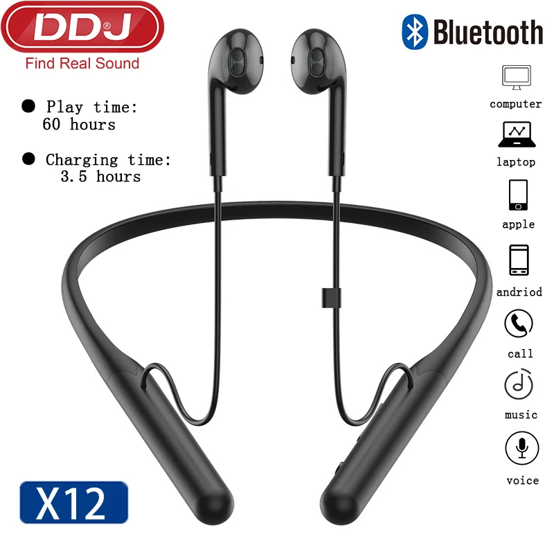 Buy DDJ X12 بلوتوث سماعة لاسلكية سماعات الأذن معلقة الرقبة ألعاب سماعات مع ميكروفون مقاوم للماء ل شاومي براعم Ios