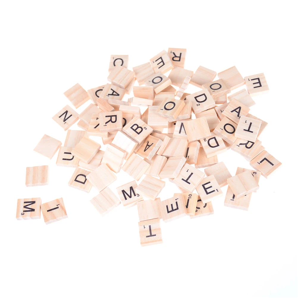 

100Pcs Wooden Scrabble Tiles Black Letters Numbers For Crafts Puzzles Wood Alphabets for Chidren Kids Educational Learning Toys