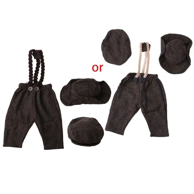 

Long Pants and 2 Style Hats Set Accessories for Newborn Photography Props Plaid Costume Infant Baby Boy Little Gentleman Outfit