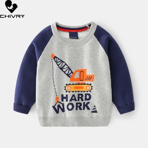 New 2021 Kids Children Pullover Sweater Autumn Winter Boys Cute Cartoon Crane O-neck Knitted Jumper Sweaters Tops Clothing