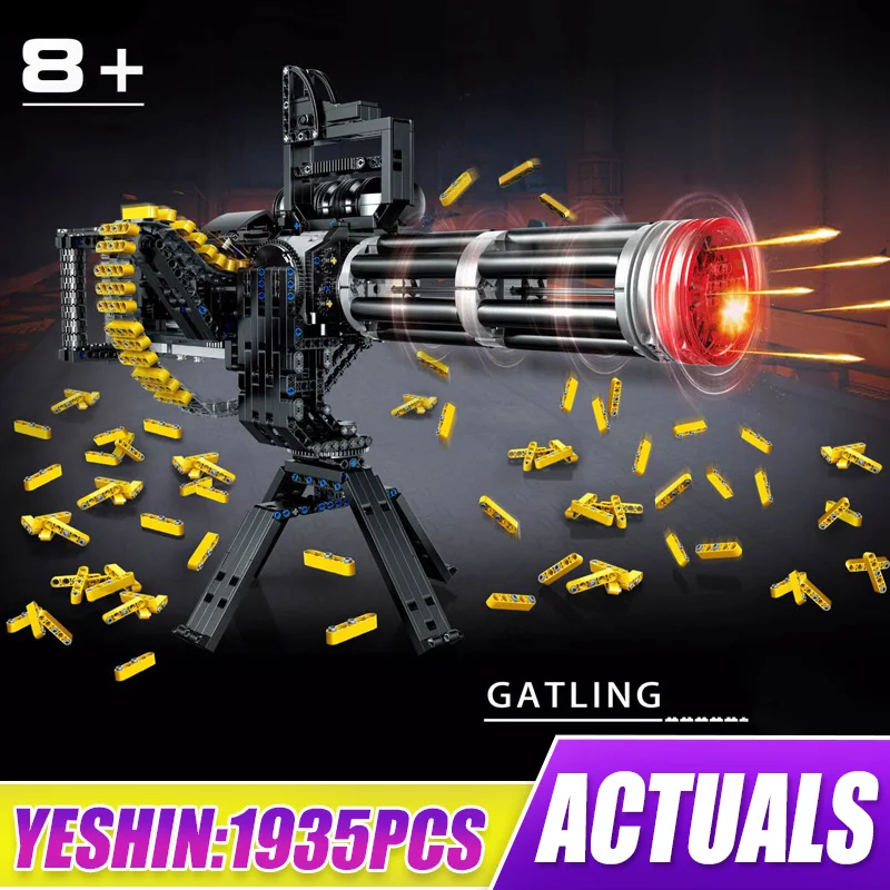 

Yeshin 15004 моторизованный блочный пистолет гэтлинга тяжелый пулемет модель строительных блоков Кирпичи высокотехнологичные игрушки для дете...