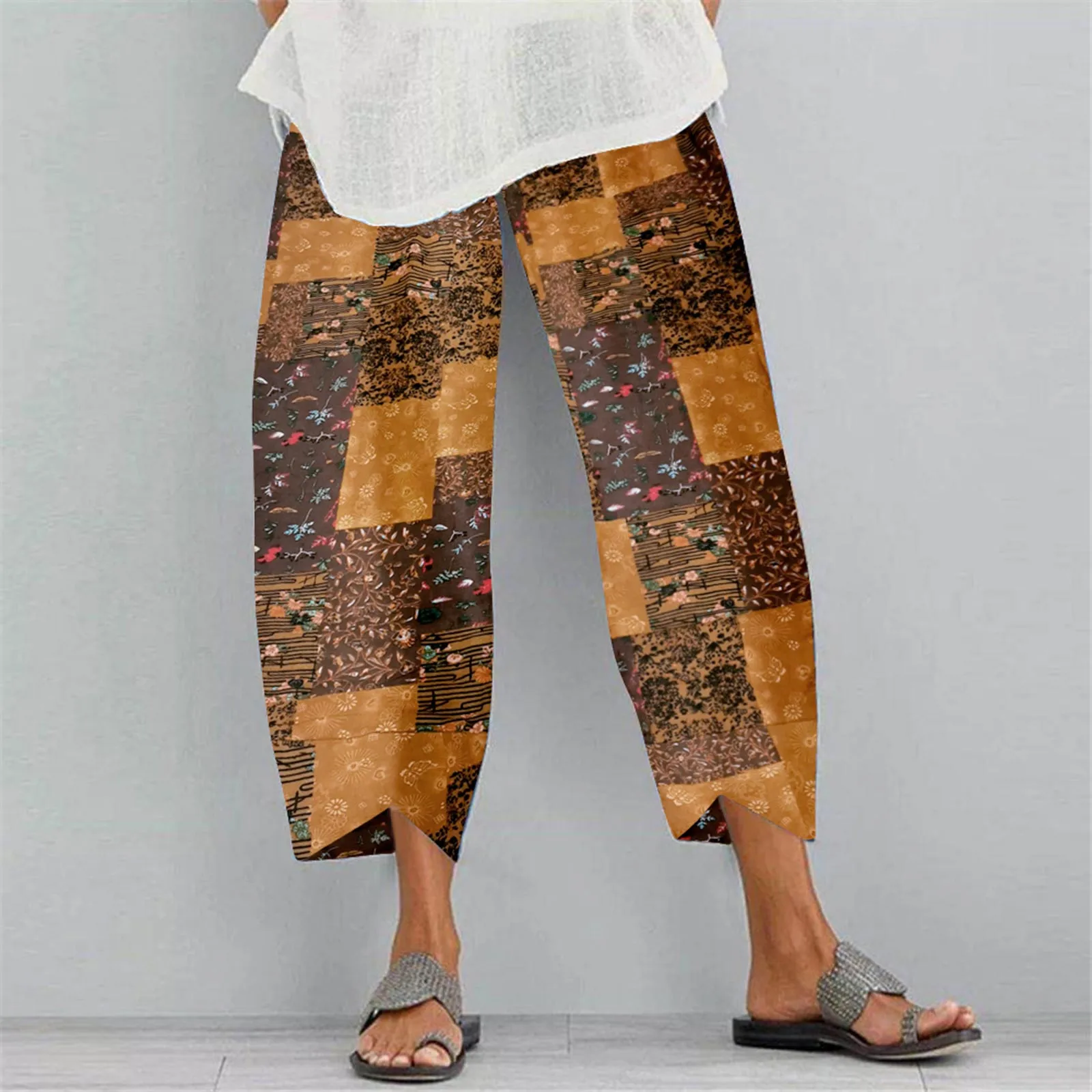 

Vintage Printed Harem Pants Women Trousers Casual Elastic Waist Cotton Linen Wide Leg Pants Loose Pantalon Summer Plus Size Pant