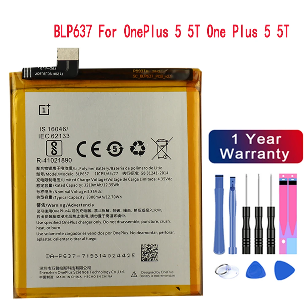 

BLP637 3300 мАч 100% оригинальный запасной аккумулятор для телефона OnePlus 5 5T One Plus 5 5T оригинальный аккумулятор для телефона с бесплатными инструмен...