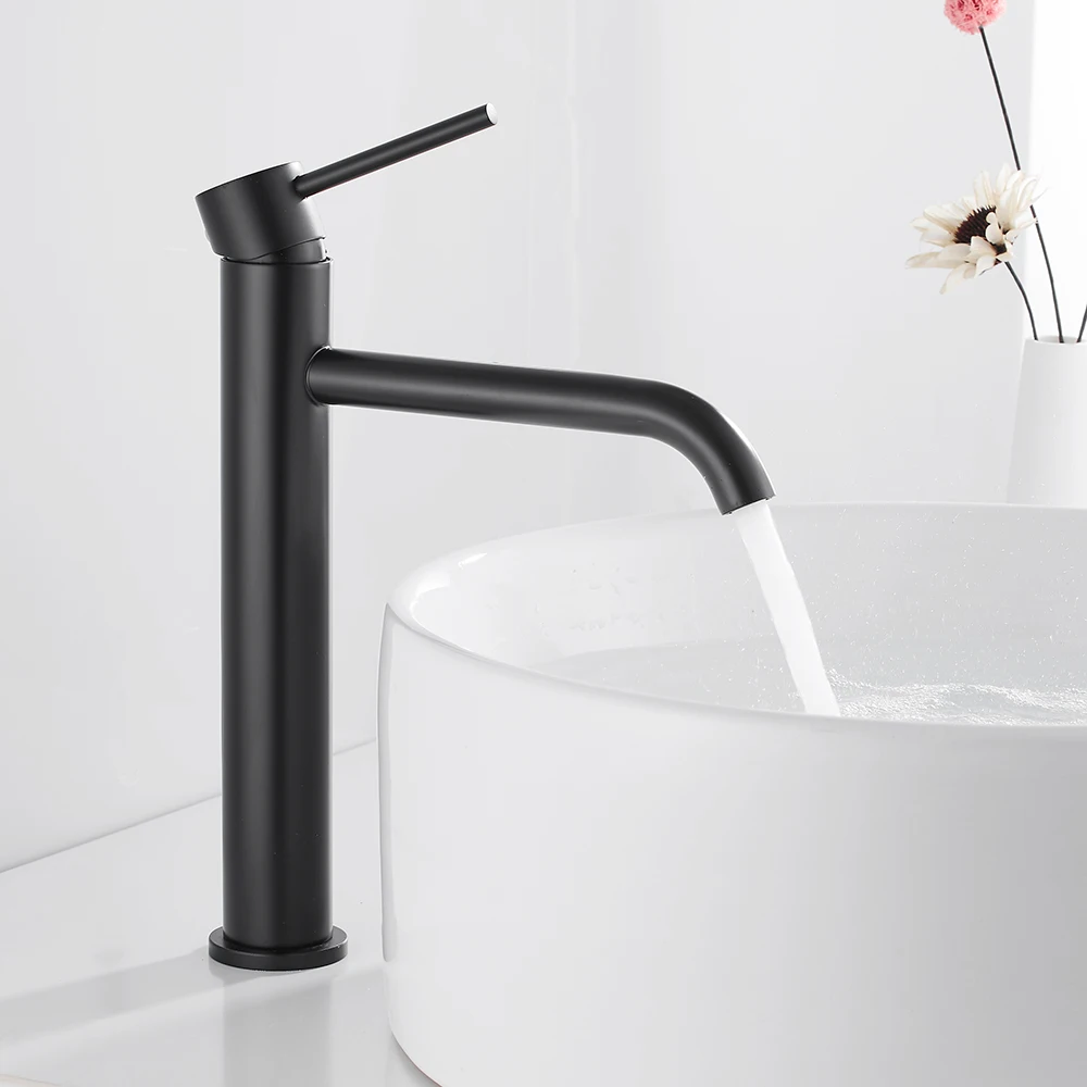 High Bathroom Basin Faucet White/Black/Brushed Taps Wash Hand Face Single Lever Mixer Washbasin Faucets with Hose HOTBEST