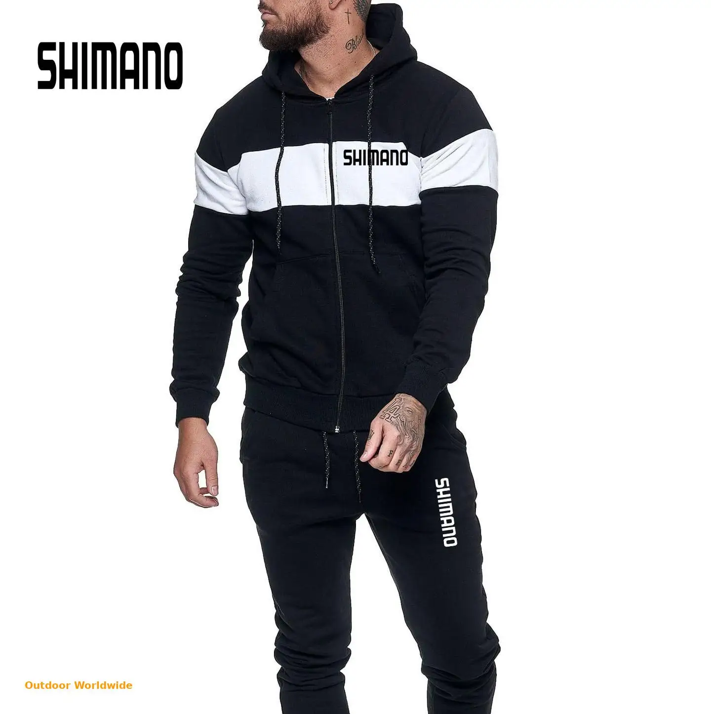 

New SHIMANOS Fishing Jacket And Pants Men Outdoor Sport Autumn Spring Patchwork Hooded Man Hiking Fishing Clothing Sets