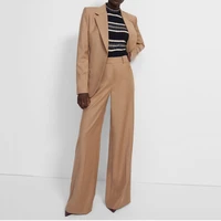 khaki high street 2 pc womens suit office set casual blazer jacket and wide leg pants free style for daily life dressing