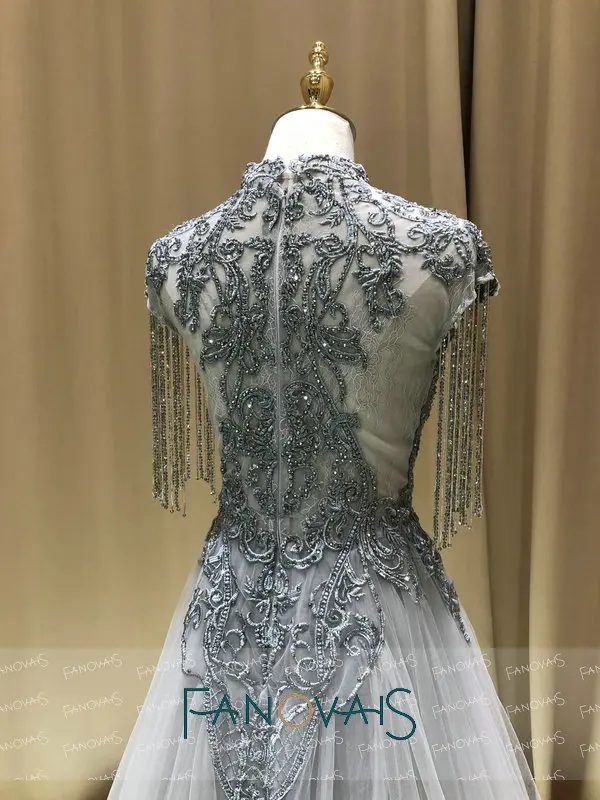 Серебряные вечерние платья с бисером Длинные Vestido de Fiesta de gala Robe de Soiree Выпускные платья для женщин Турция