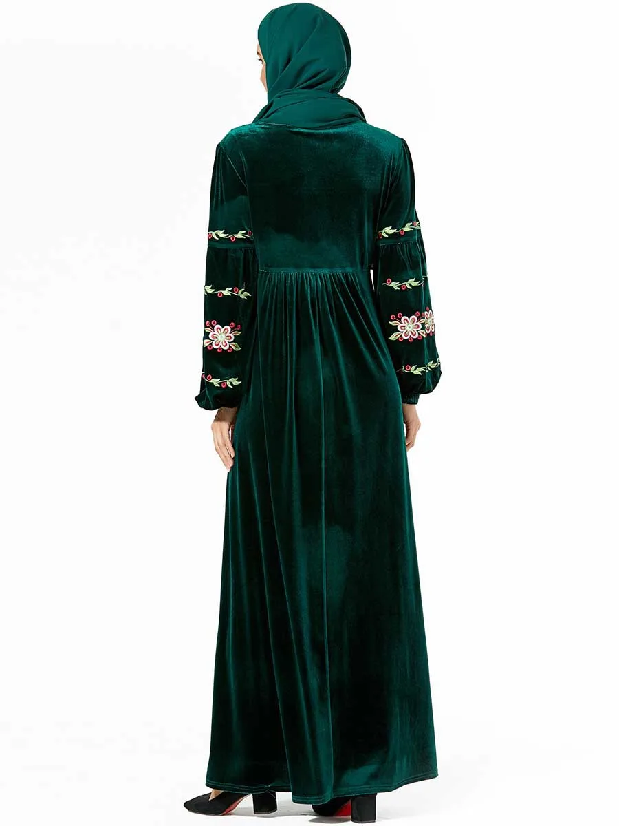 

Islamic Clothing Elegant Velvet Muslim Dress Women Embroidery Big Swing A-line Maxi Party UAE Jubah Robe Abaya Hijab Dresses
