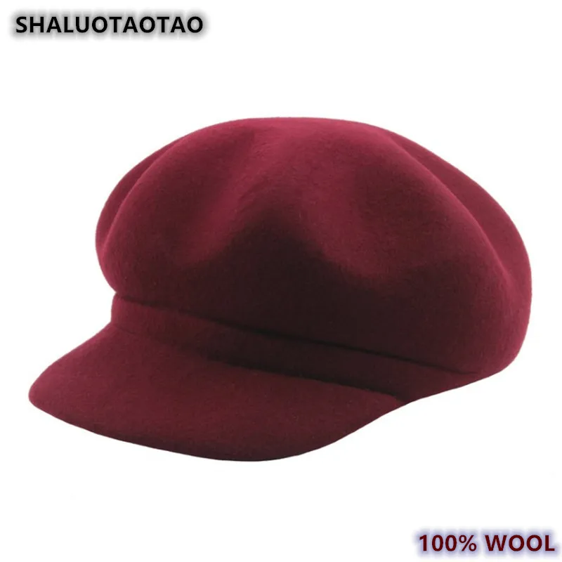 SHALUOTAOTAO Autumn Winter Women's 100% Wool Newsboy Caps New Thermal Thicken Octagonal Cap Elegant Wild Lady Brands Leisure Hat