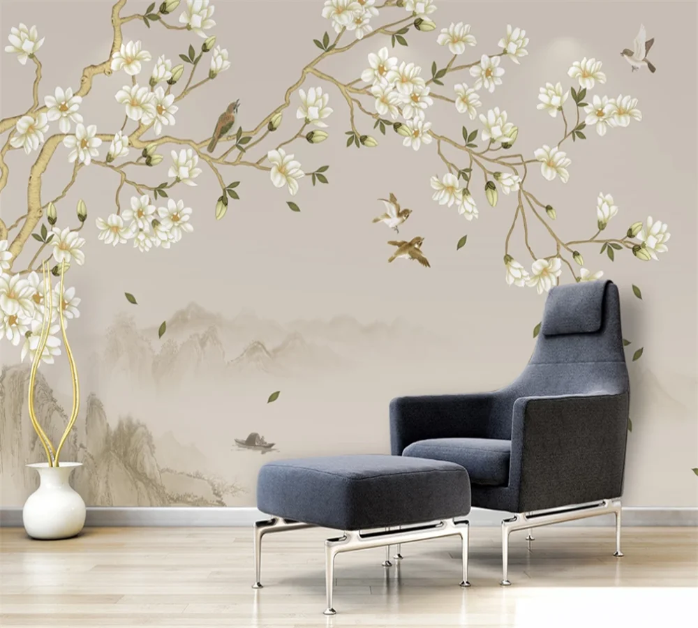 Настенные 3D обои на заказ новинка роспись вручную в китайском стиле цветок