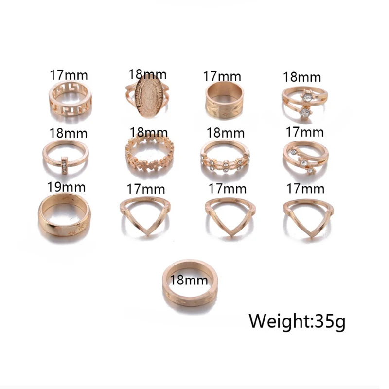 Женский комплект колец в стиле ретро 13 шт./компл. богемный с кристаллами