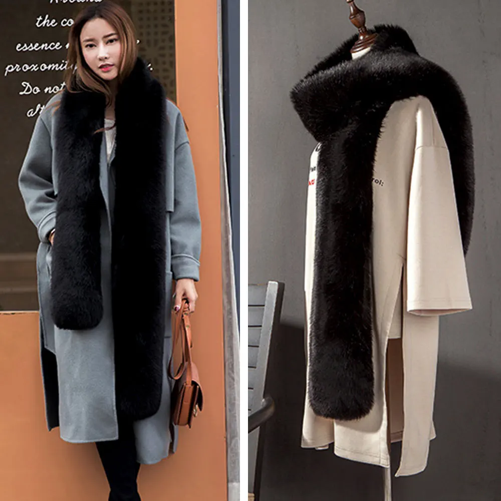 Женский шарф из искусственного меха однотонный зимний теплый воротник шарфа