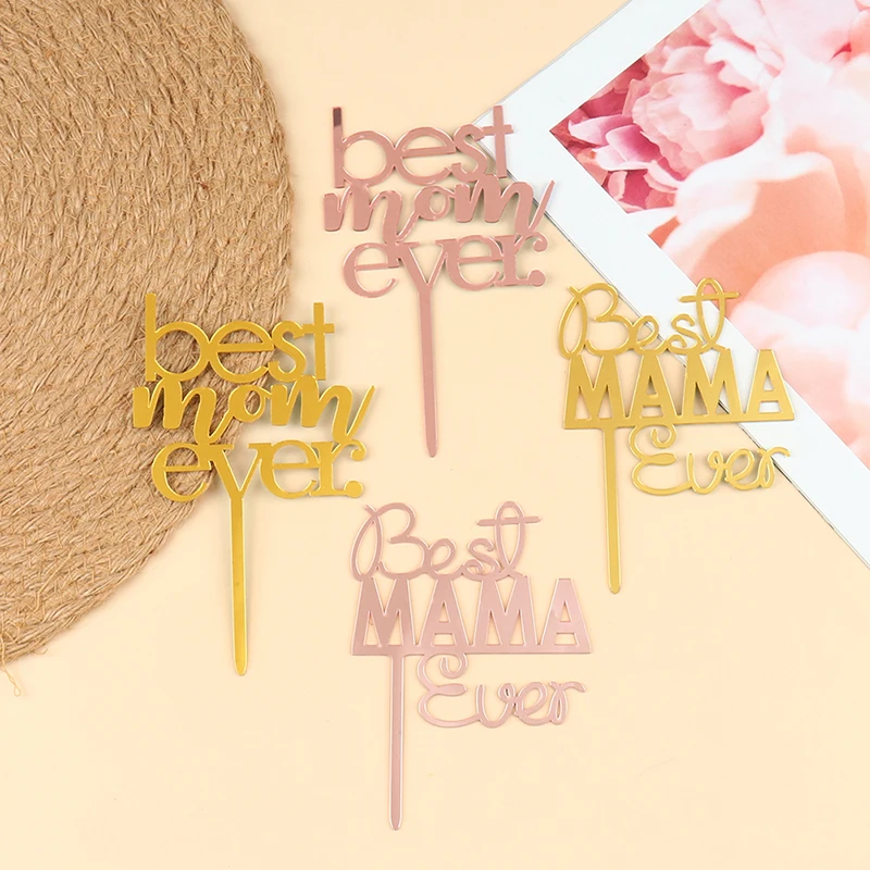 

2pcs Acrylic Best MOM Birthday Party Cake Topper Gold Mother's Day Cake Topper Cake Decoration