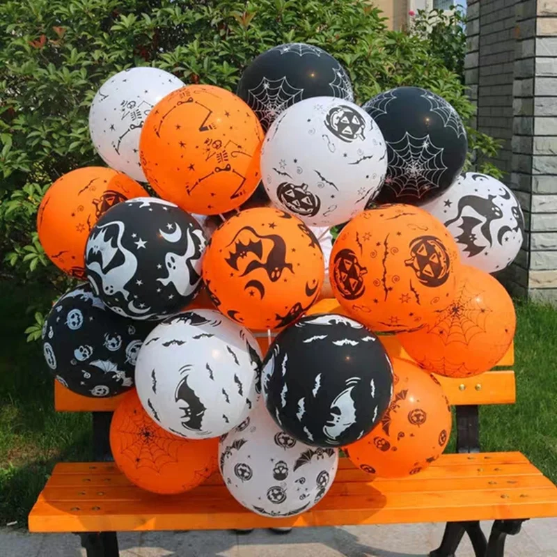 

10pcs 12" Skull Bat Pumpkin Halloween Decor Balloon Inflatable Air Ball Kids Halloween Toys Birthday Party Decor Latex Balloons