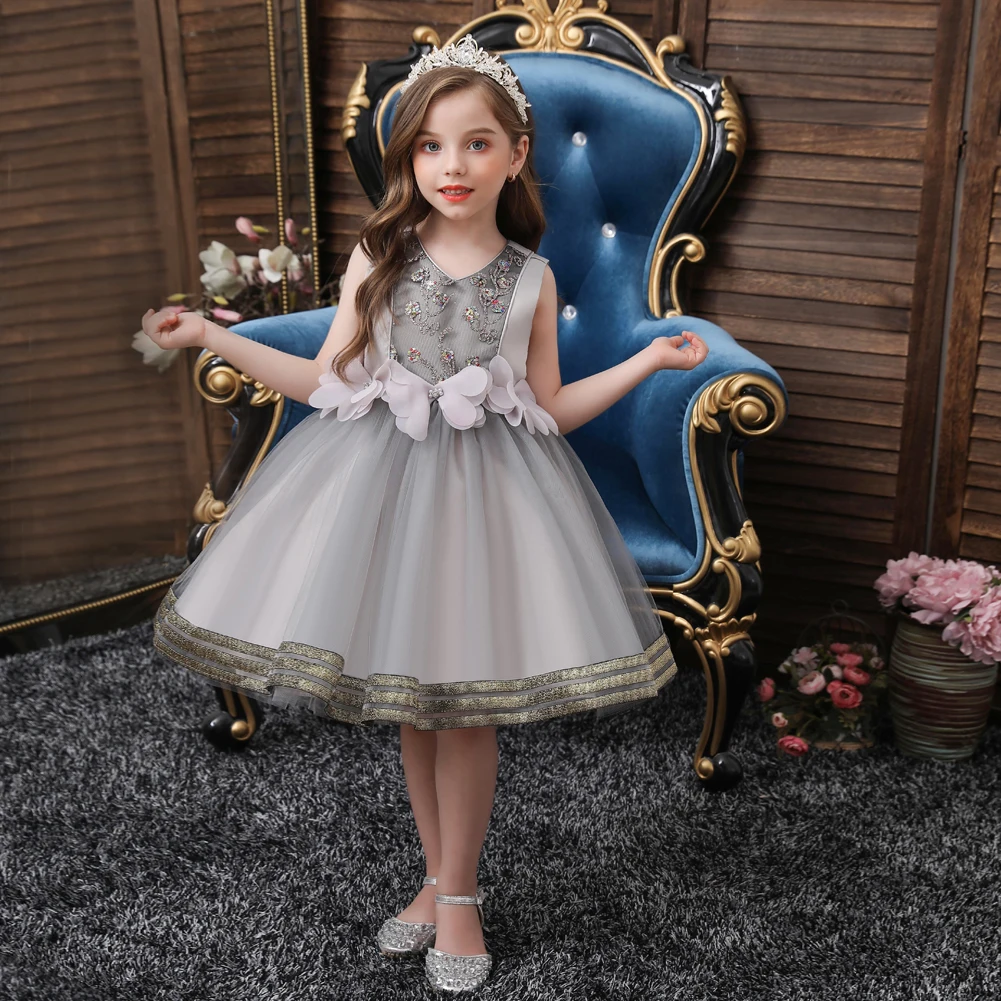 Детское вечернее платье в европейском стиле яркое свадебное с цветами для