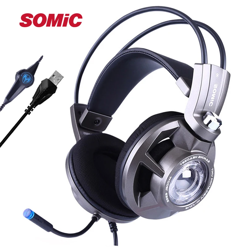 SOMIC G955 Virtual 7 1 звук USB шумоподавление Игровые наушники светодиодный геймер