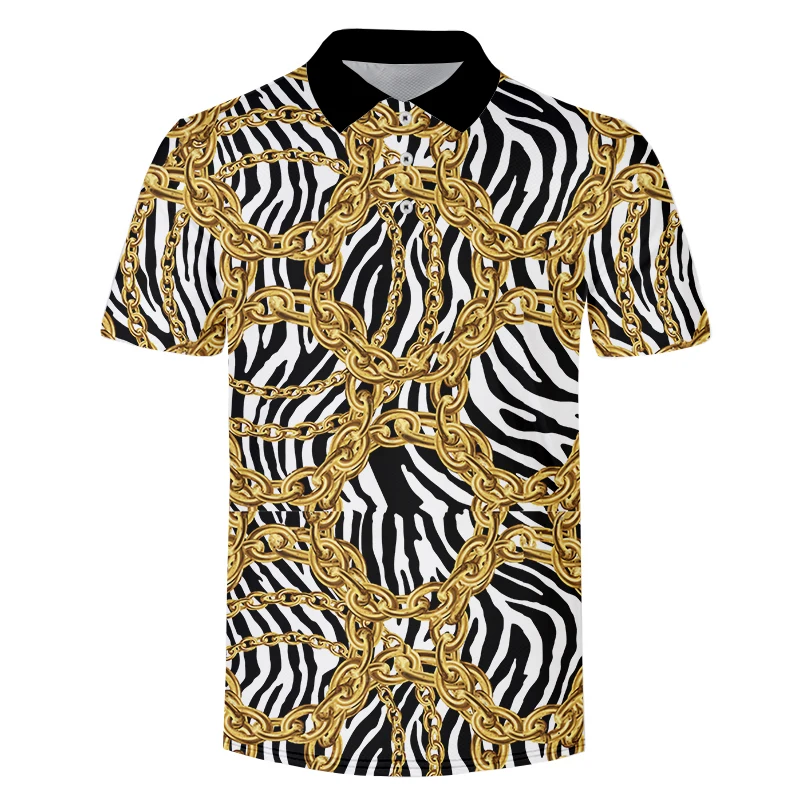 

Polo Golden Zebra Fashion Streetwear Casual Hombres Harajuku Cool Short Sleeve 3D Printed Polo Shirt Men Ropa De Hombre Tops
