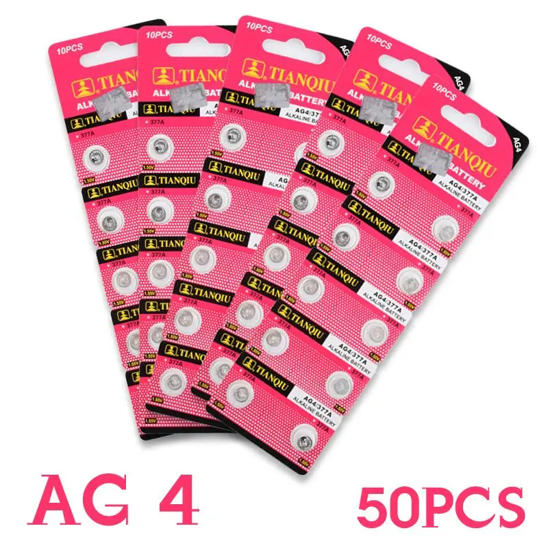 

YCDC 50pcs AG4 GA4 SR626 376 377 565 D377 LR626 LR66 SR66 Button Cell Coin Battery Alkaline Watch Batteries Single Use