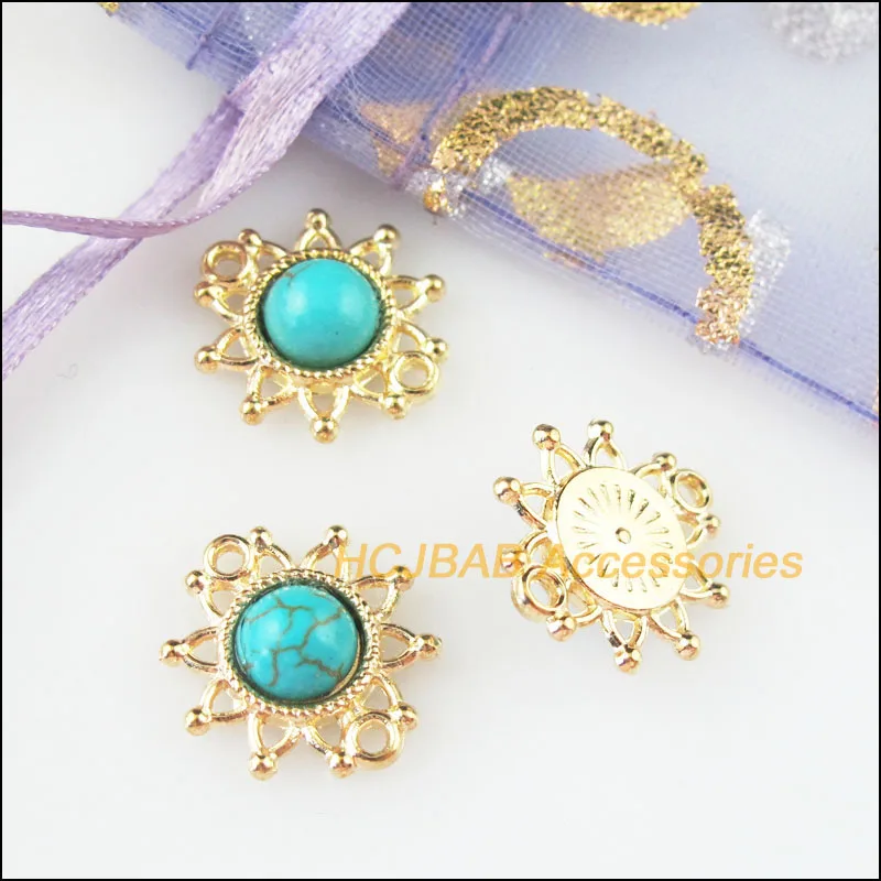 Мода 20 шт. цвета: золотистый Цвет круглые синие камни с изображением подсолнуха