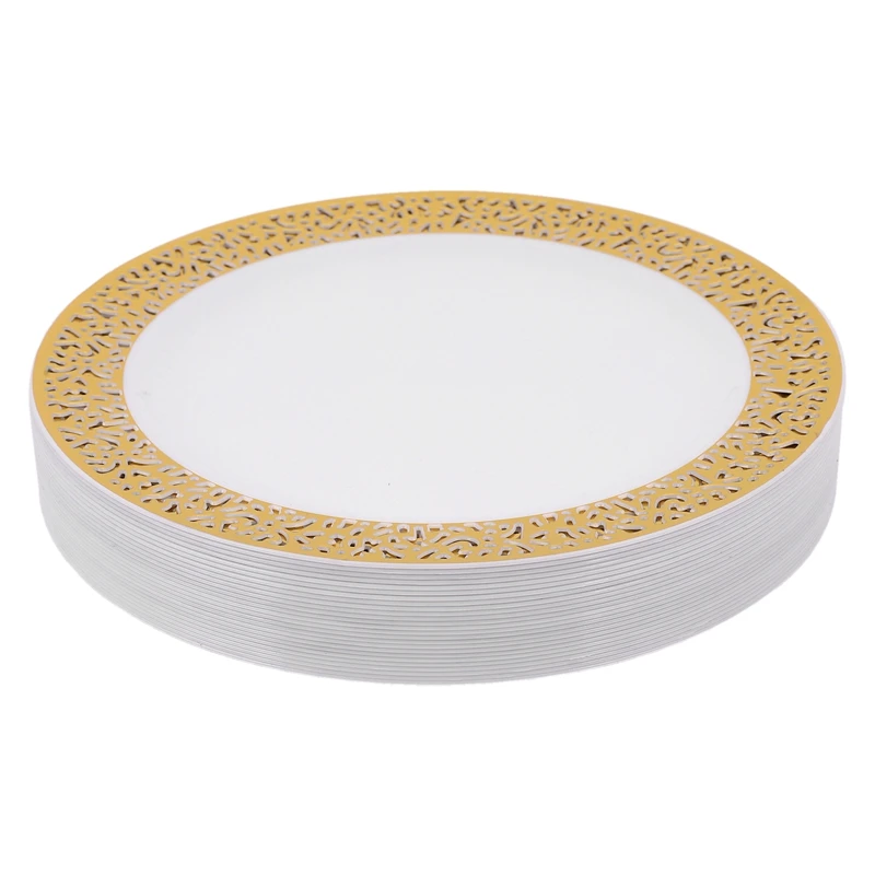 

Gold Disposable Plastic Plates -Lace Design Wedding Party Plastic Plates,Gold Lace Plates Salad/Dessert Plates 25Pack