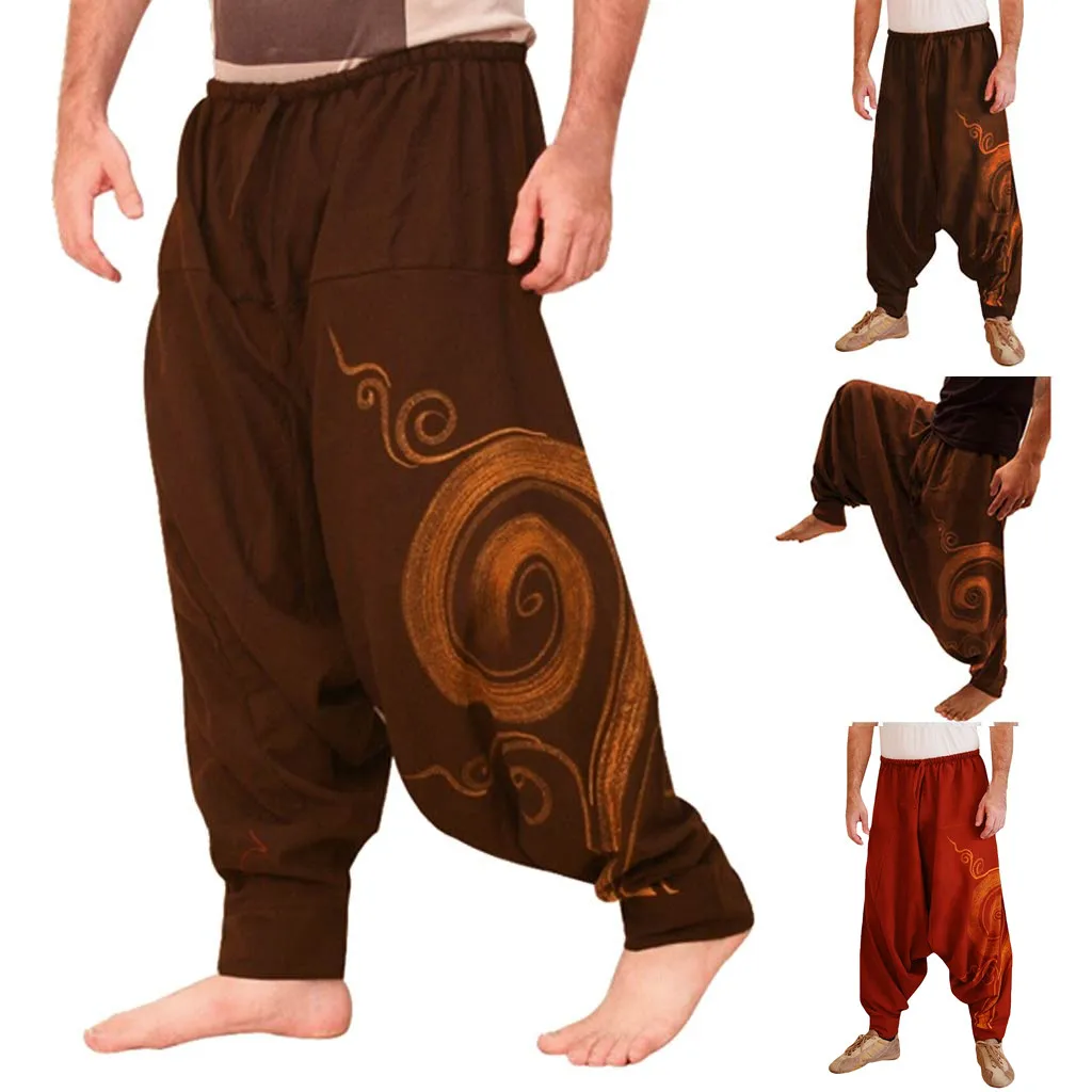

Men's national style and big trousers men's fashion casual printed solid color pocket sports casual pants 40*