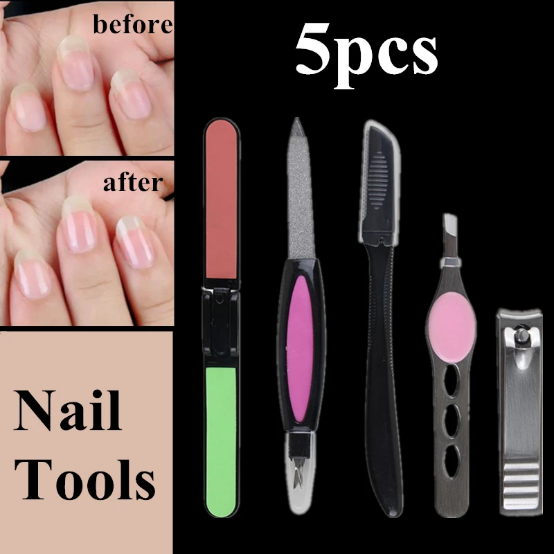 

Stainless Steel Women Nail File Nail Scissors Nail Buffer Eyebrow Tweezers Nail Tools Manicure Set