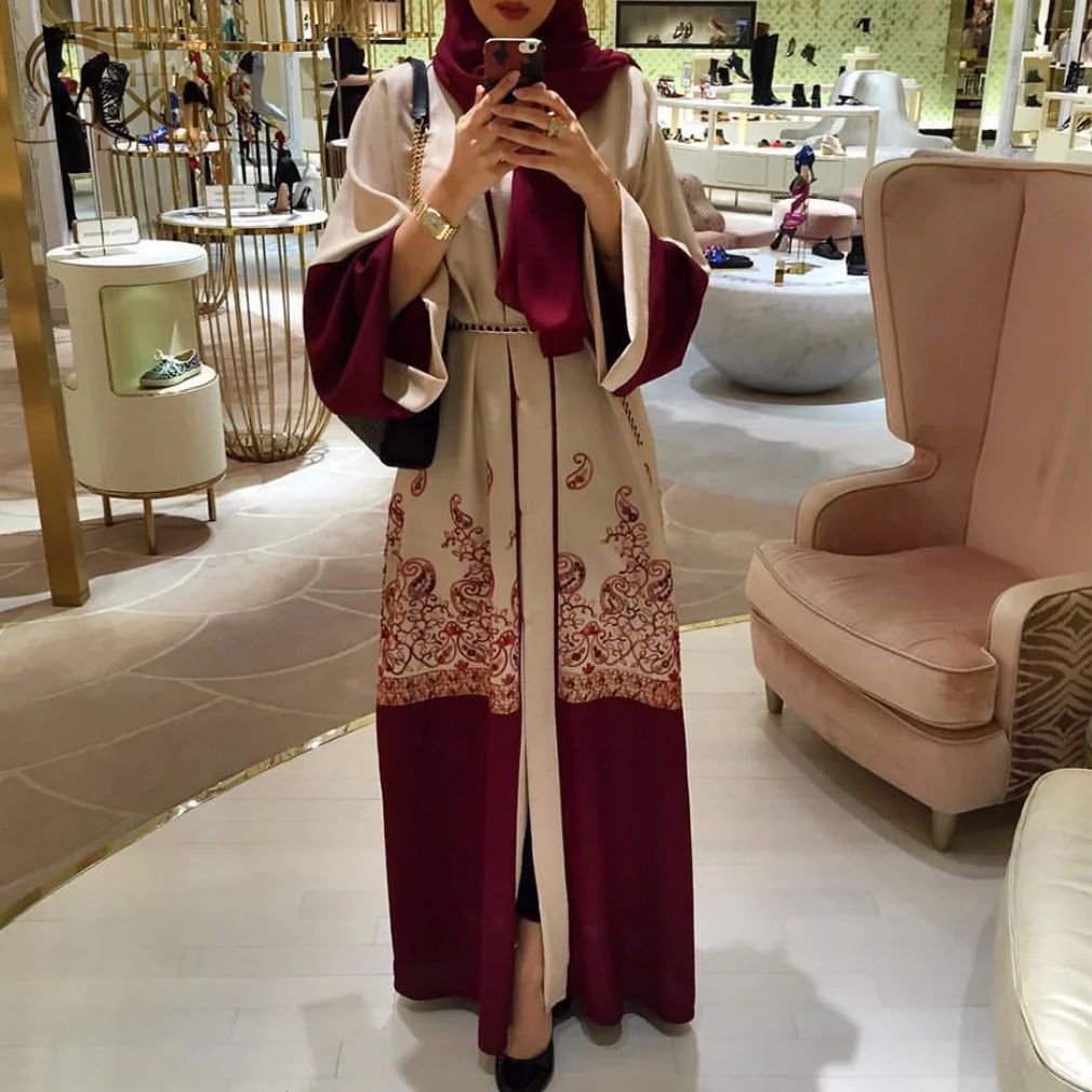 Новинка 2021, мусульманское женское красное платье Дубай с европейским и американским принтом, Abaya, турецкое и индийское платье, женское мусул...