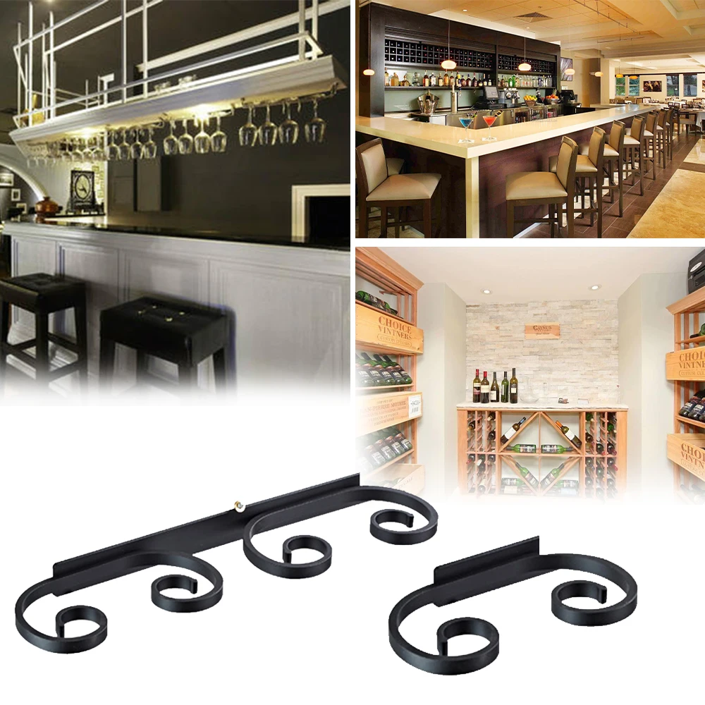 

2/4 Cup Metal Wine Glass Holder Coffee Cup Hanging Rack Bar Counter Champagne Glass Storage Rack Kitchen Wall Mounted Wine Rack