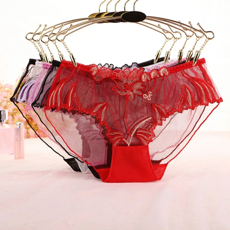 Сексуальные кружевные вышитые трусики с низкой талией тонкое прозрачное